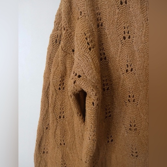 Pink Rose Camel Brown Open Knit Collared Cropped Sweater - Size M - Picture 5 of 10